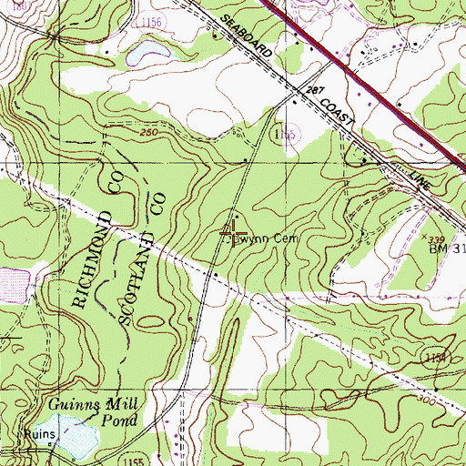 Topographic Map of Gwynn Cemetery, NC