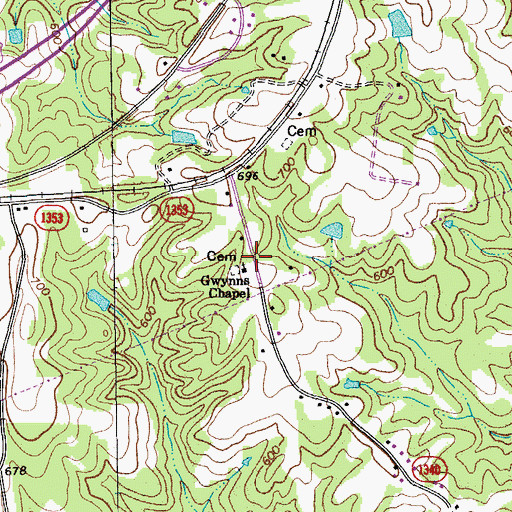 Topographic Map of Gwynns Chapel, NC