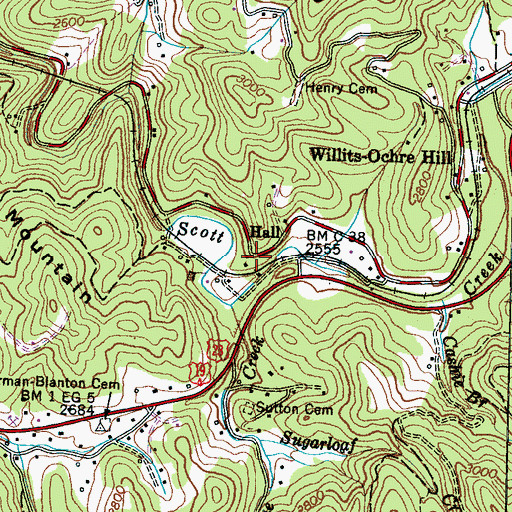 Topographic Map of Hall, NC