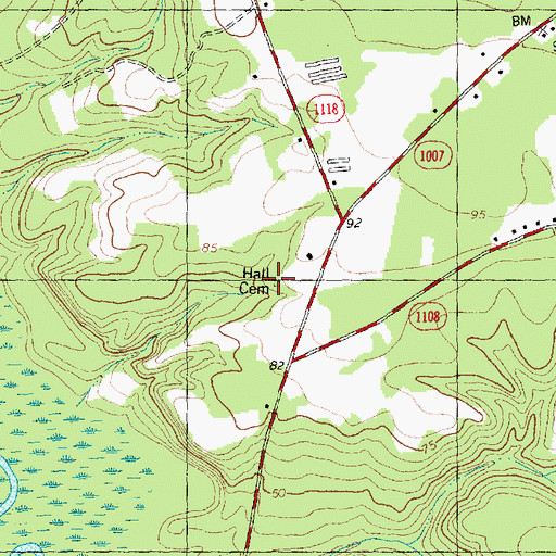 Topographic Map of Hall Cemetery, NC