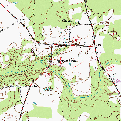 Topographic Map of Hall Cemetery, NC