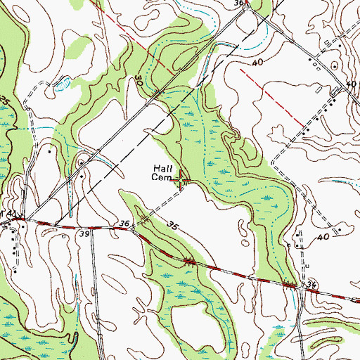 Topographic Map of Hall Cemetery, NC