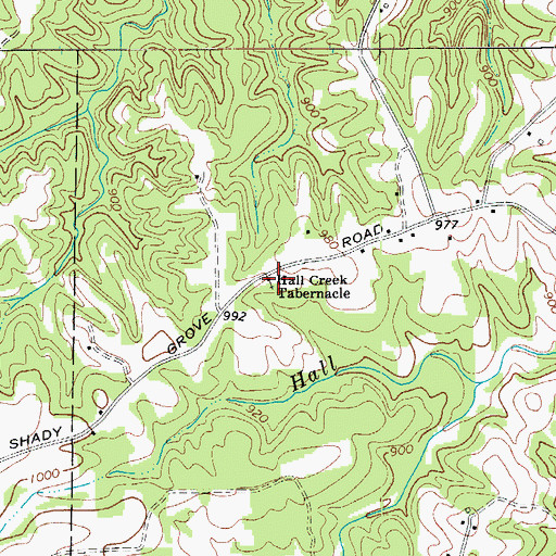Topographic Map of Hall Creek Tabernacle, NC