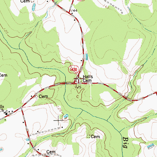 Topographic Map of Halls Cemetery, NC