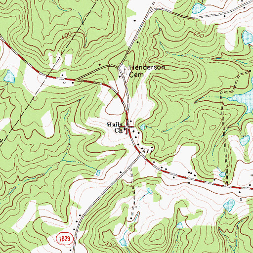 Topographic Map of Halls Church, NC