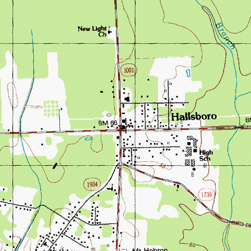Topographic Map of Hallsboro, NC