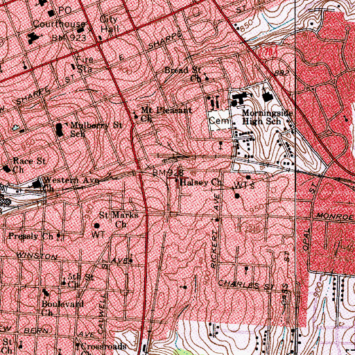 Topographic Map of Halsey Church, NC