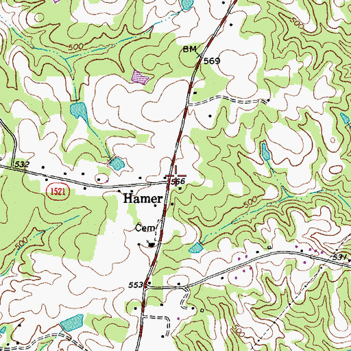 Topographic Map of Hamer, NC