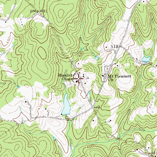 Topographic Map of Hamlets Chapel, NC