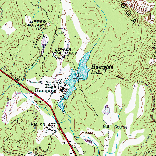 Topographic Map of Hampton Lake, NC