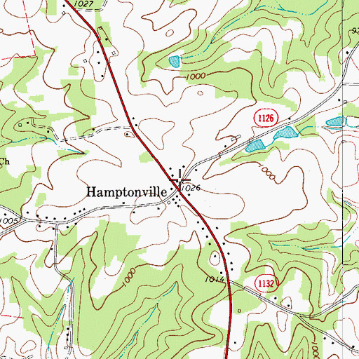 Topographic Map of Hamptonville, NC