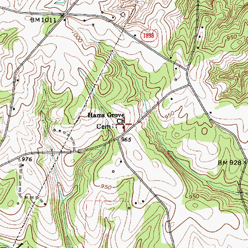 Topographic Map of Hams Grove Church, NC