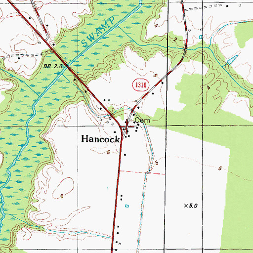 Topographic Map of Hancock, NC