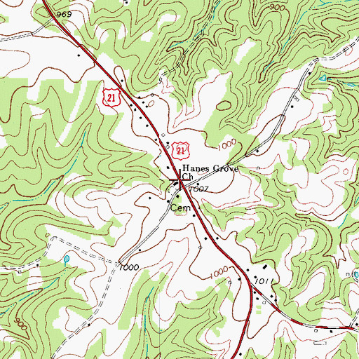 Topographic Map of Hanes Grove Methodist Church, NC