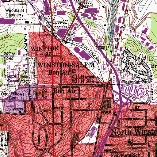 Topographic Map of Hanes High School, NC