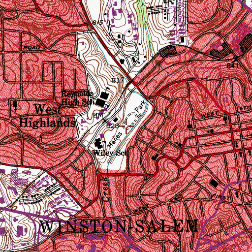 Topographic Map of Hanes Park, NC