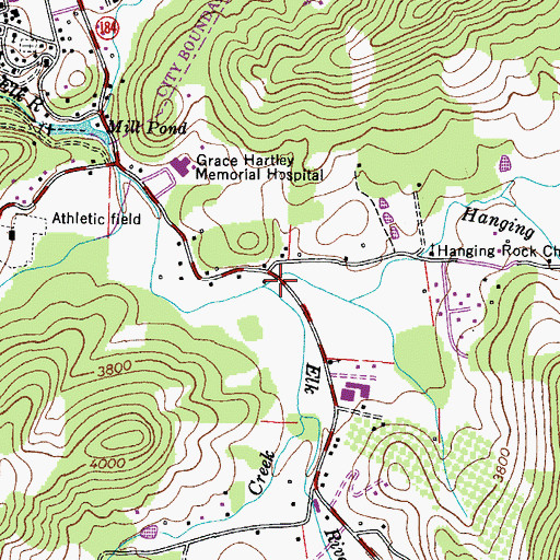 Topographic Map of Hanging Rock Creek, NC