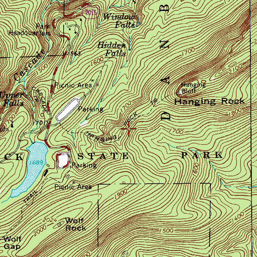 Topographic Map of Hanging Rock Trail, NC