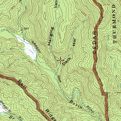 Topographic Map of Hanging Valley, NC