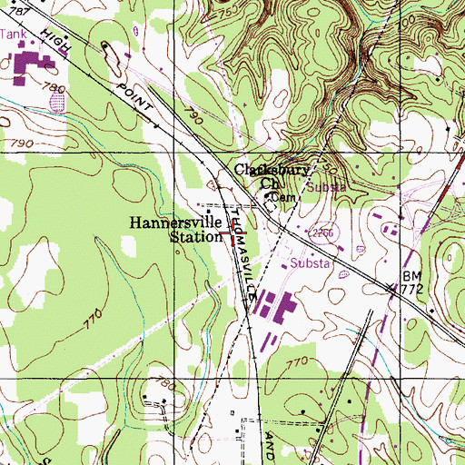 Topographic Map of Hannersville Station, NC