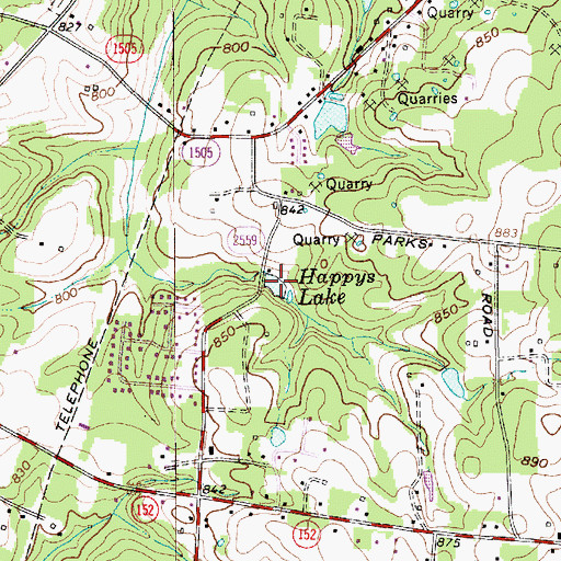 Topographic Map of Happys Lake, NC