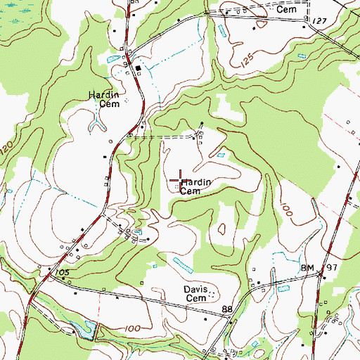 Topographic Map of Hardin Cemetery, NC