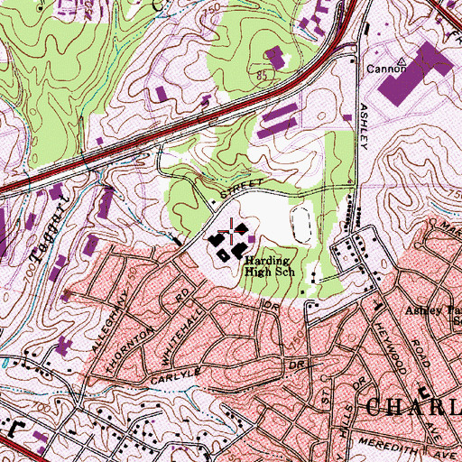 Topographic Map of Harding University High School, NC
