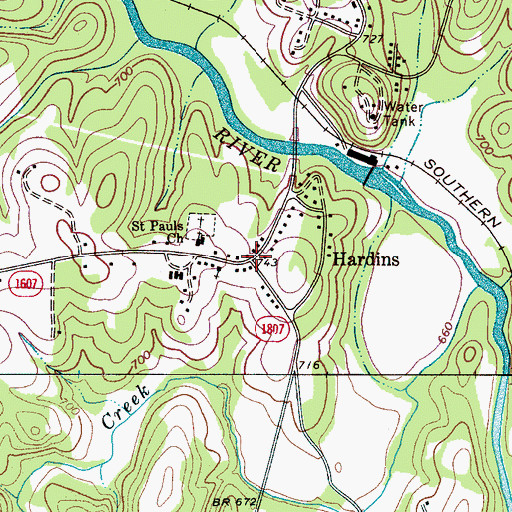 Topographic Map of Hardins, NC