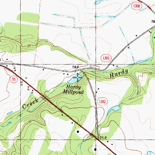 Topographic Map of Hardy Millpond, NC
