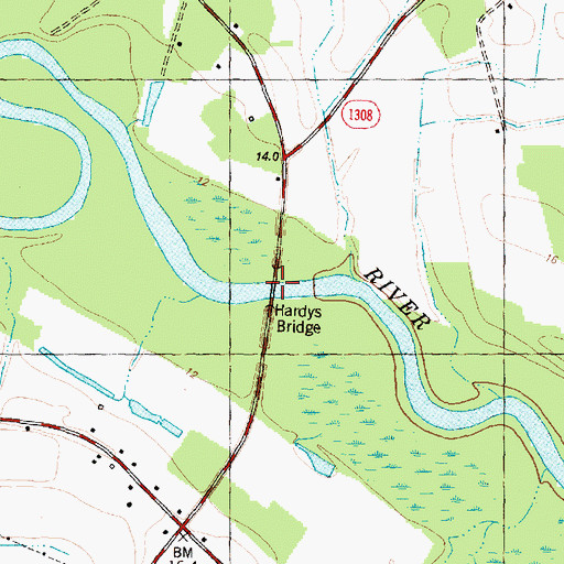 Topographic Map of Hardys Bridge, NC