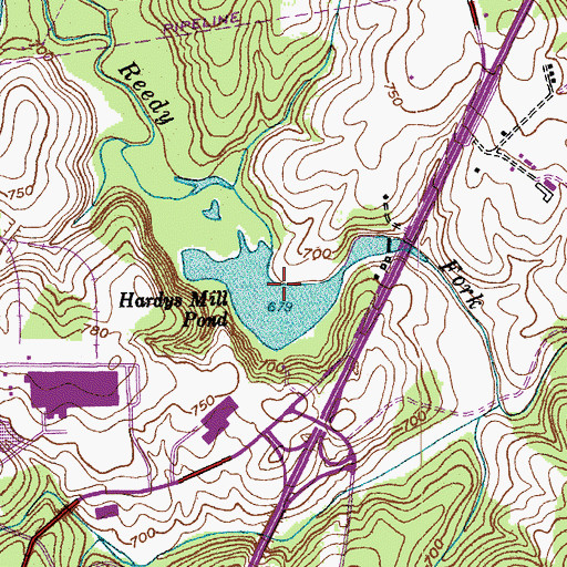 Topographic Map of Hardys Mill Pond, NC