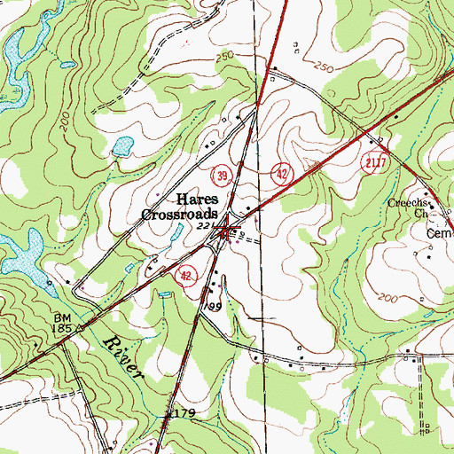 Topographic Map of Hares Crossroads, NC