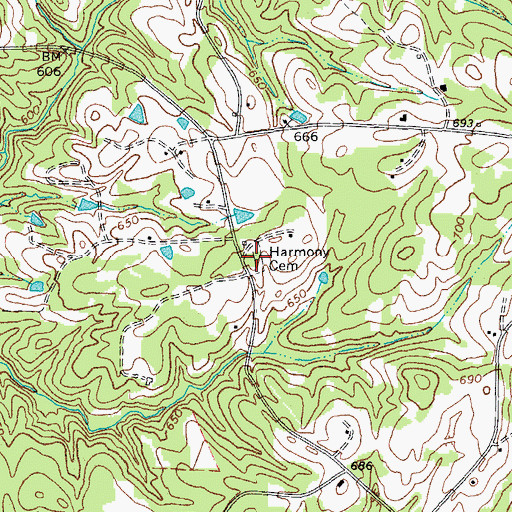 Topographic Map of Harmony Cemetery, NC