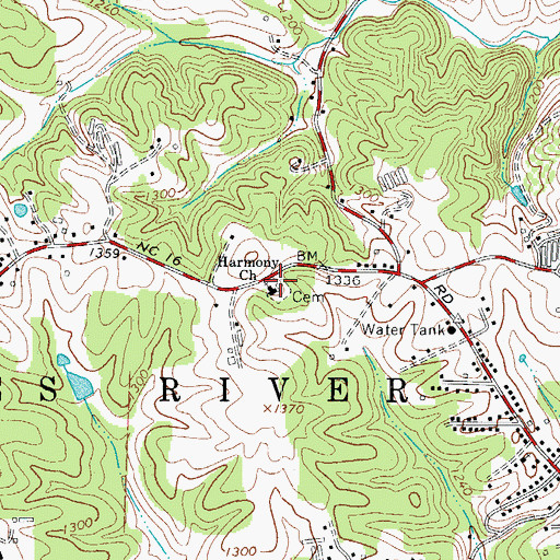 Topographic Map of Harmony Church, NC