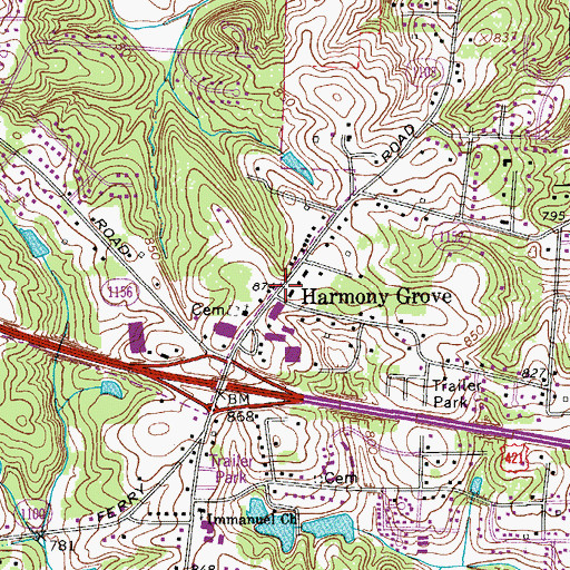 Topographic Map of Harmony Grove, NC