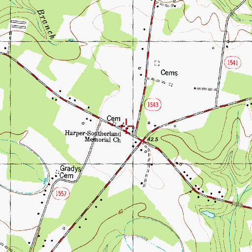 Topographic Map of Harper-Southerland Memorial Church, NC