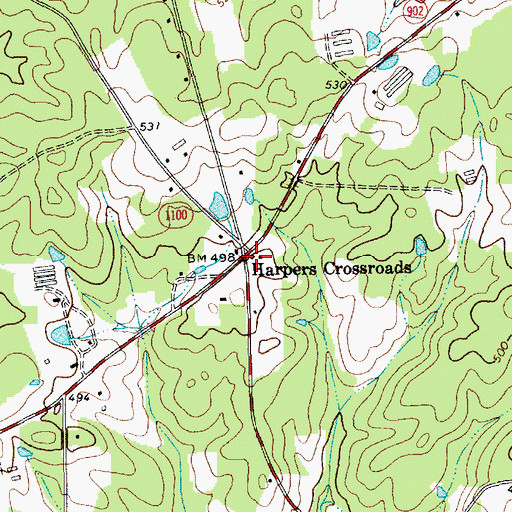 Topographic Map of Harpers Crossroads, NC