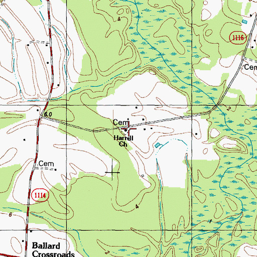 Topographic Map of Harrell Church, NC