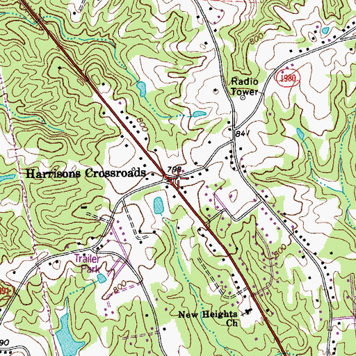 Topographic Map of Harrisons Crossroads, NC