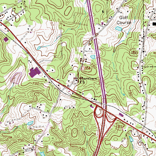 Topographic Map of Harshaw Church, NC