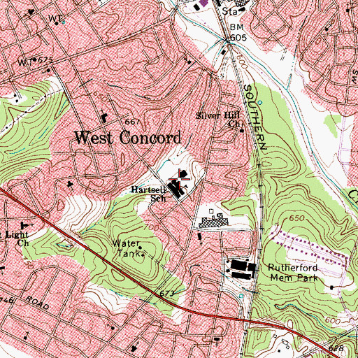 Topographic Map of Hartsell School, NC