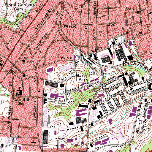 Topographic Map of Harvell Park, NC
