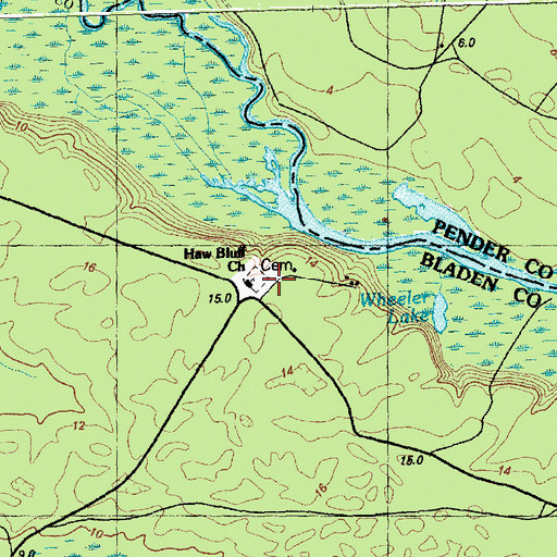 Topographic Map of Haw Bluff Church, NC