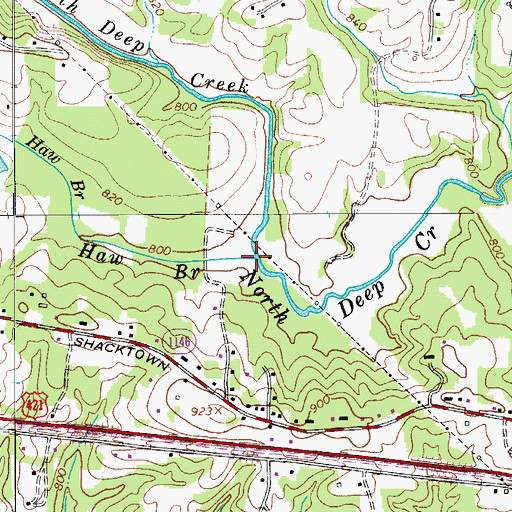 Topographic Map of Haw Branch, NC