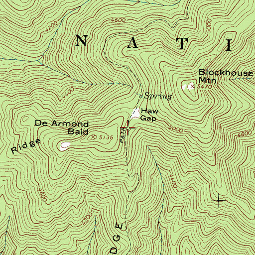 Topographic Map of Haw Gap, NC