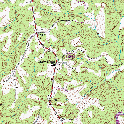 Topographic Map of Haw Pond Church of Christ, NC
