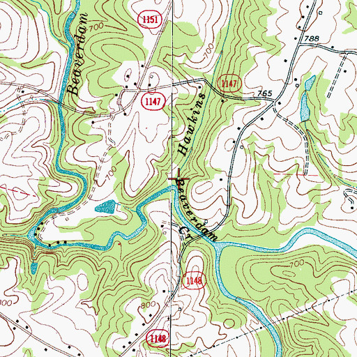 Topographic Map of Hawkins Branch, NC