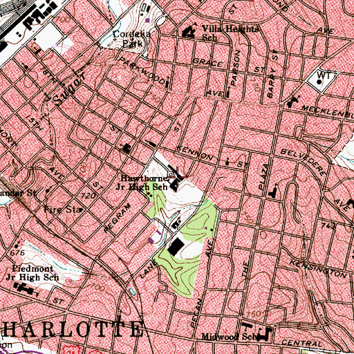 Topographic Map of Hawthorne Middle School, NC