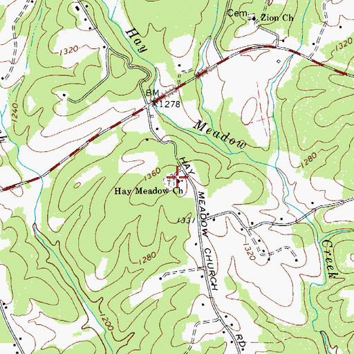 Topographic Map of Hay Meadow Church, NC