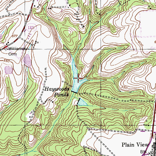 Topographic Map of Haywoods Ponds, NC
